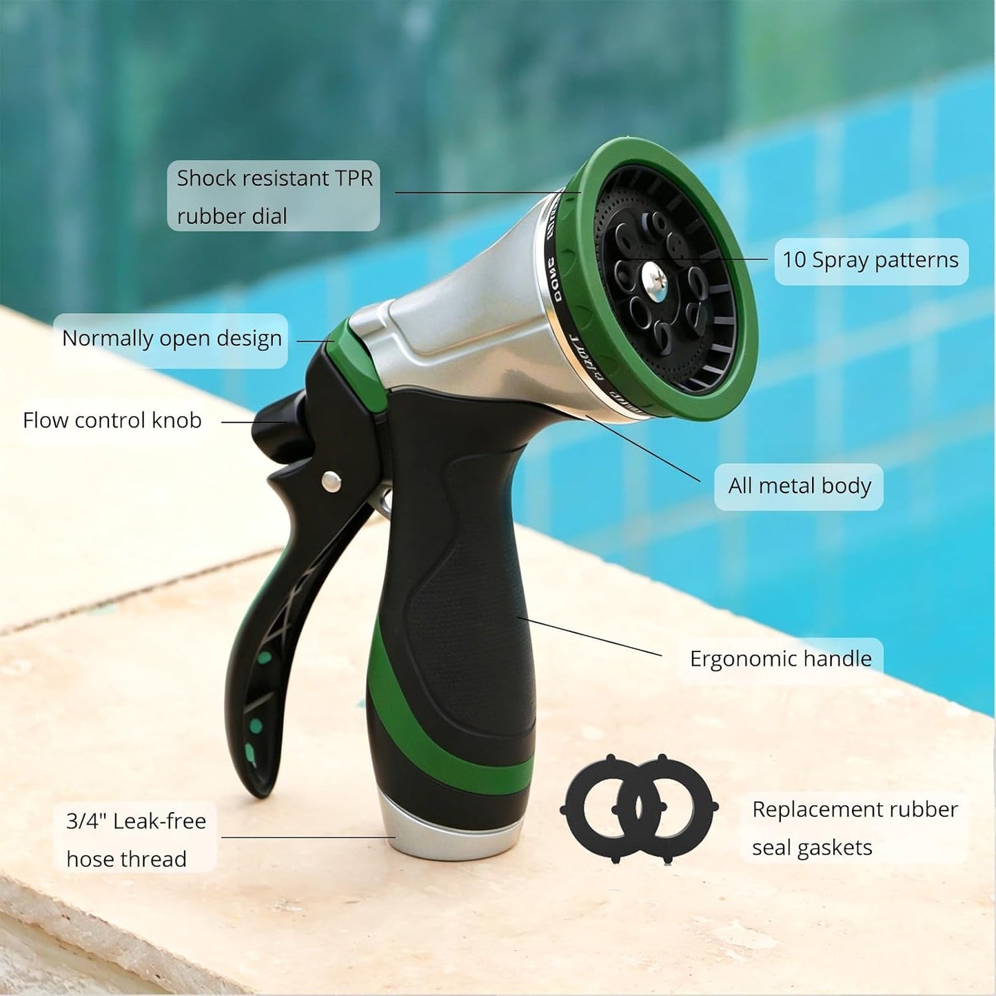 Metal Garden Hose Nozzle, Heavy Duty Water Hose Sprayer, Leak Proof
