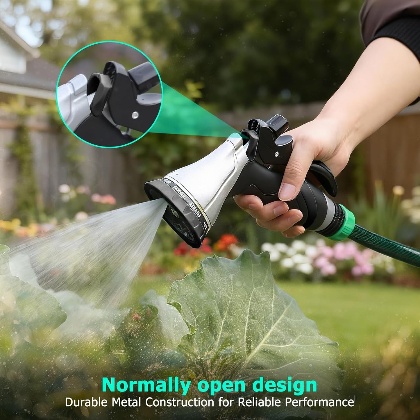Metal Garden Hose Nozzle, Heavy Duty Water Hose Sprayer, Leak Proof