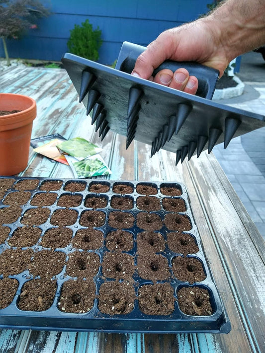 We are the Original 24-Hole Soil Digger and Seed Spacer for Planting Seeds | New Garden Tool, Gift for Gardener | Original USA Design and Patent Pending