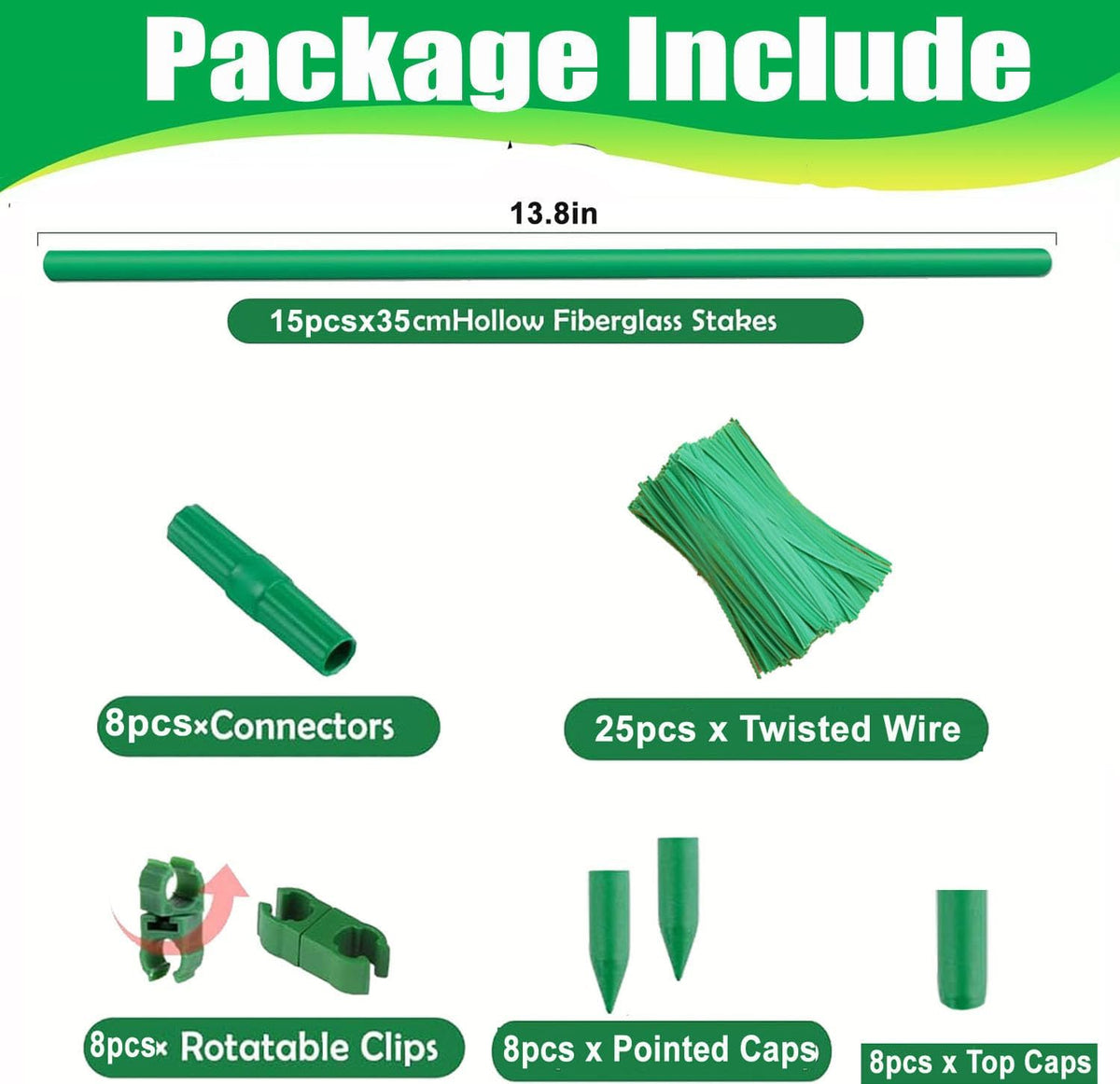 15Set 13.7 Inch Garden Stakes, 48 Pack Tomato Stakes Plastic Coated Metal Plant Sticks DIY 4ft 5ft 6ft 7ft 8ft Stakes Supports for Indoor Outdoor Plants Vegetable