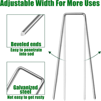 500 PCS Landscape Staples 6 Inch Galvanized Garden Stakes Garden Staples Pins Anti-Rust Ground Stakes for Weed Barrier, Irrigation Hose, Yard Lawn SOD, Landscape Fabric, Decor 6"L x1.2"W 500pcs