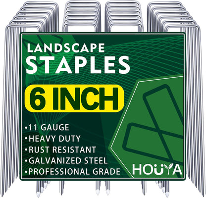 500 PCS Landscape Staples 6 Inch Galvanized Garden Stakes Garden Staples Pins Anti-Rust Ground Stakes for Weed Barrier, Irrigation Hose, Yard Lawn SOD, Landscape Fabric, Decor 6"L x1.2"W 500pcs
