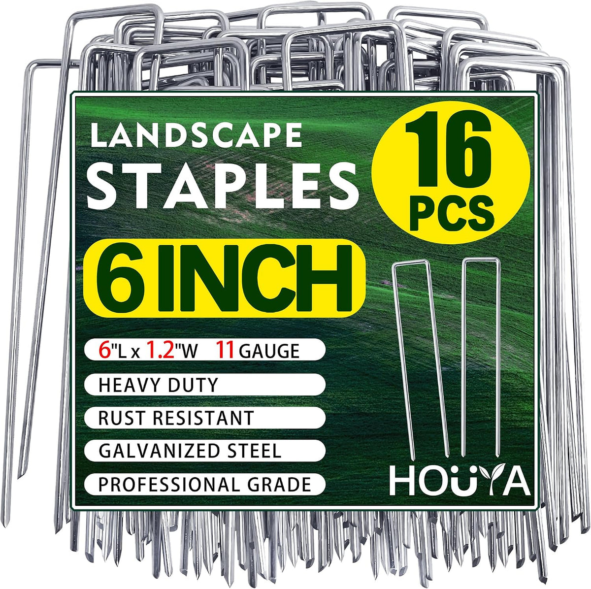 500 PCS Landscape Staples 6 Inch Galvanized Garden Stakes Garden Staples Pins Anti-Rust Ground Stakes for Weed Barrier, Irrigation Hose, Yard Lawn SOD, Landscape Fabric, Decor 6"L x1.2"W 500pcs