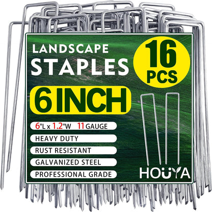 500 PCS Landscape Staples 6 Inch Galvanized Garden Stakes Garden Staples Pins Anti-Rust Ground Stakes for Weed Barrier, Irrigation Hose, Yard Lawn SOD, Landscape Fabric, Decor 6"L x1.2"W 500pcs