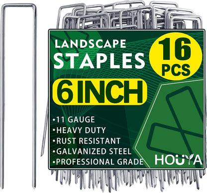 500 PCS Landscape Staples 6 Inch Galvanized Garden Stakes Garden Staples Pins Anti-Rust Ground Stakes for Weed Barrier, Irrigation Hose, Yard Lawn SOD, Landscape Fabric, Decor 6"L x1.2"W 500pcs