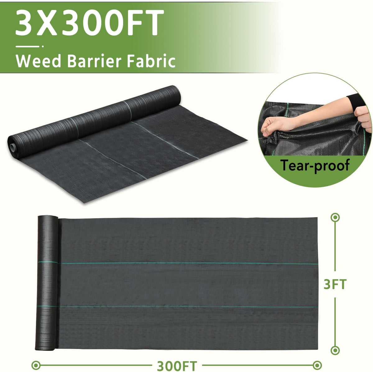 Weed Barrier Fabric 3x300FT Landscape Fabric 3.2oz Weed Barrier Fabric Heavy Duty for Landscaping Fabric Garden Fabric Weed Barrier Weed Blocker Garden Bed Cover, Commercial Driveway