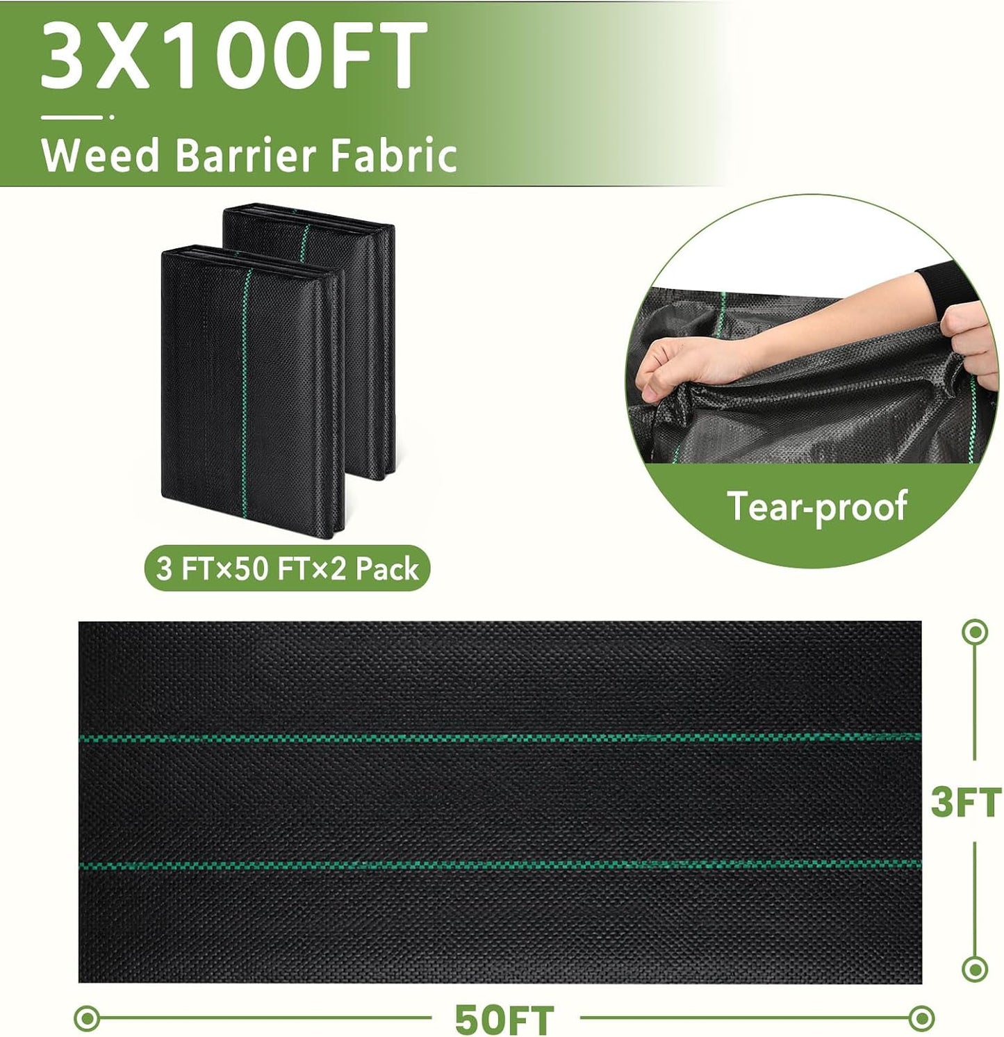 Weed Barrier Fabric 3x300FT Landscape Fabric 3.2oz Weed Barrier Fabric Heavy Duty for Landscaping Fabric Garden Fabric Weed Barrier Weed Blocker Garden Bed Cover, Commercial Driveway