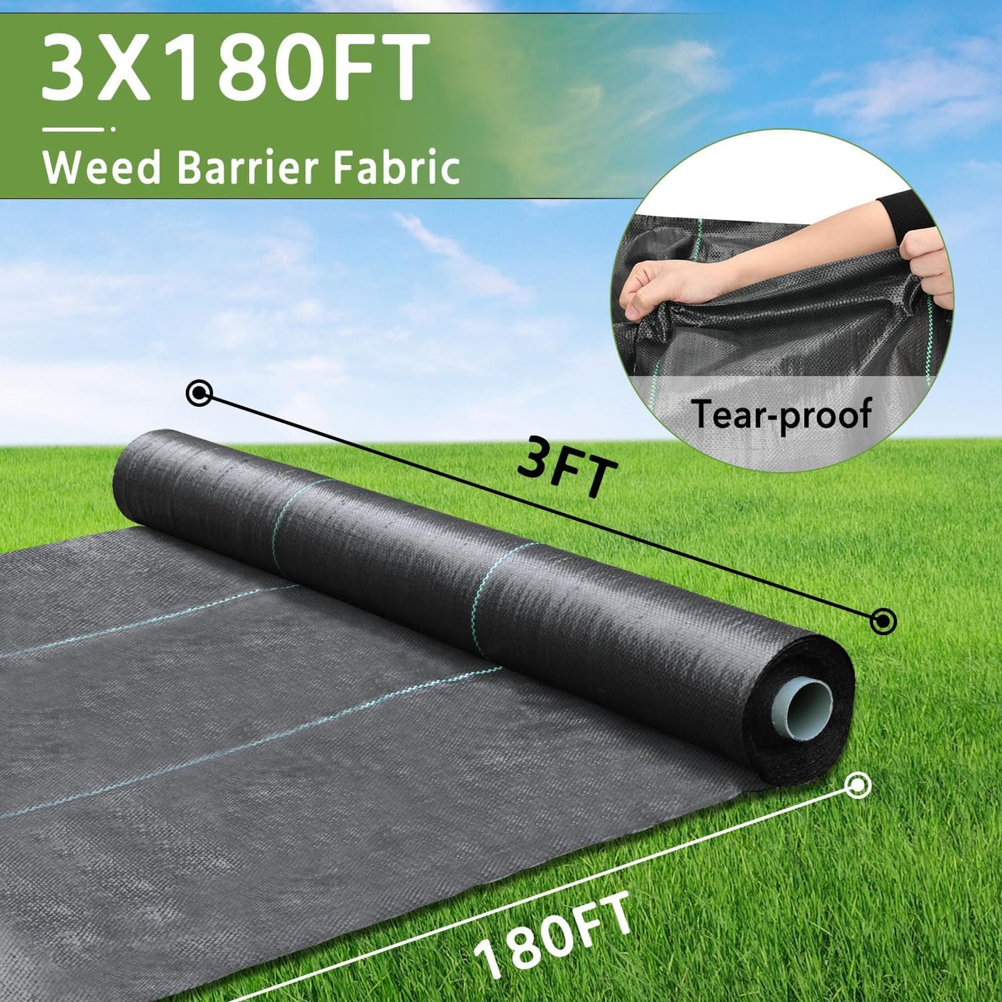 Weed Barrier Fabric 3x300FT Landscape Fabric 3.2oz Weed Barrier Fabric Heavy Duty for Landscaping Fabric Garden Fabric Weed Barrier Weed Blocker Garden Bed Cover, Commercial Driveway