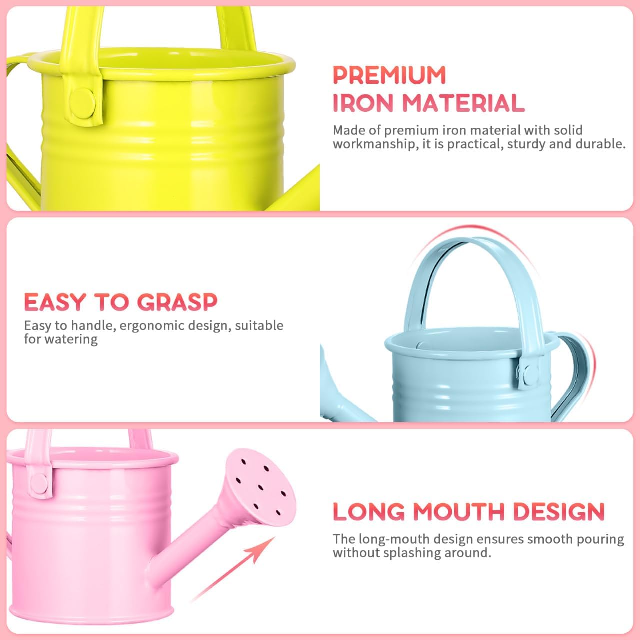 5-Pack Kids Watering Cans Set Mini Garden Watering Pots with Long Spout for Indoor and Outdoor Plants Easy-Grip Handles for Children S Gardening Fun 6.29 X 2.95 X 2.95 Inches