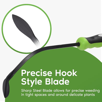 Hook Weeder Tool & Cultivator with Ergonomic Handle – High Carbon Steel Root Weed Puller Cultivator for Dandelion Weeding, Digging, Edging, Planting - Lightweight & Rust Resistant
