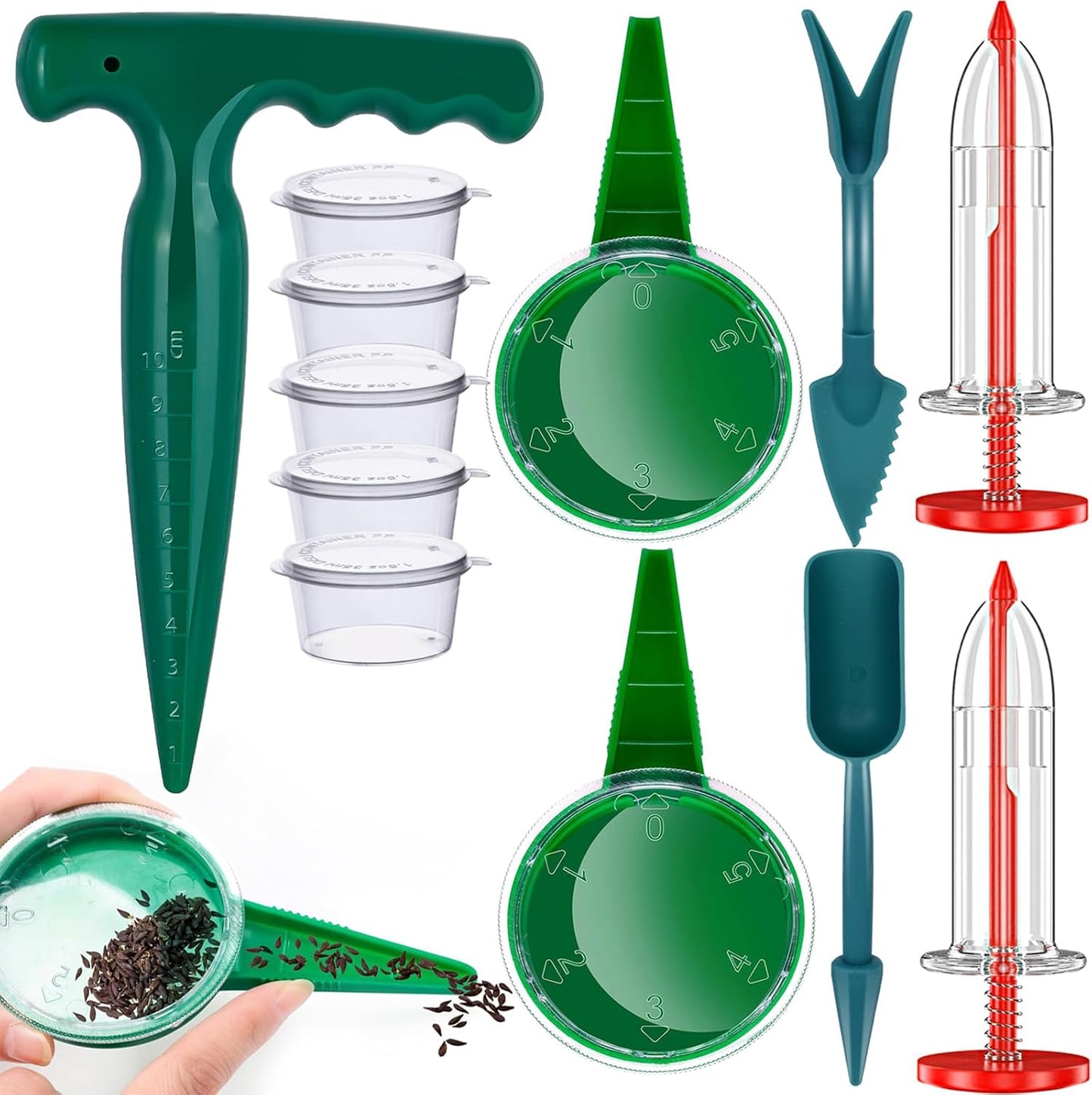 Seed Spreader 4PCS Sowing Seeds Dispenser Set Mini Seed Dispenser for Small Seeds Handheld Seed Planter Tool Seed Dibber Multifunctional Seed Spacer Gardening Tools