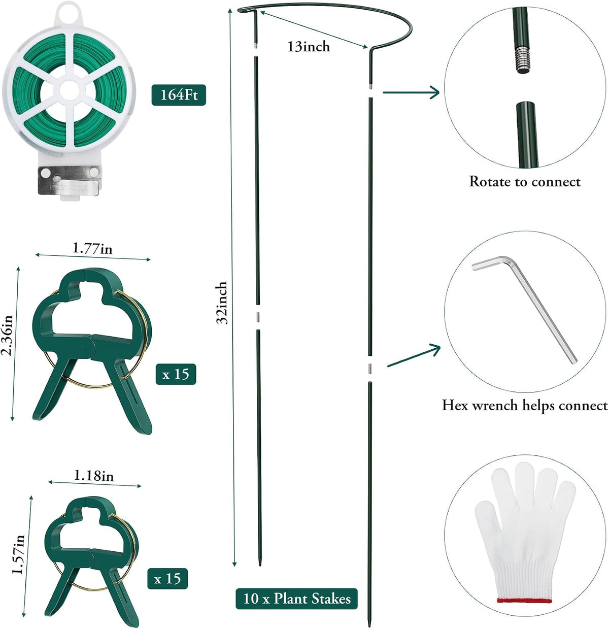 10 Pack Peony Cages and Supports, Plant Support Stakes, 24" x 10"