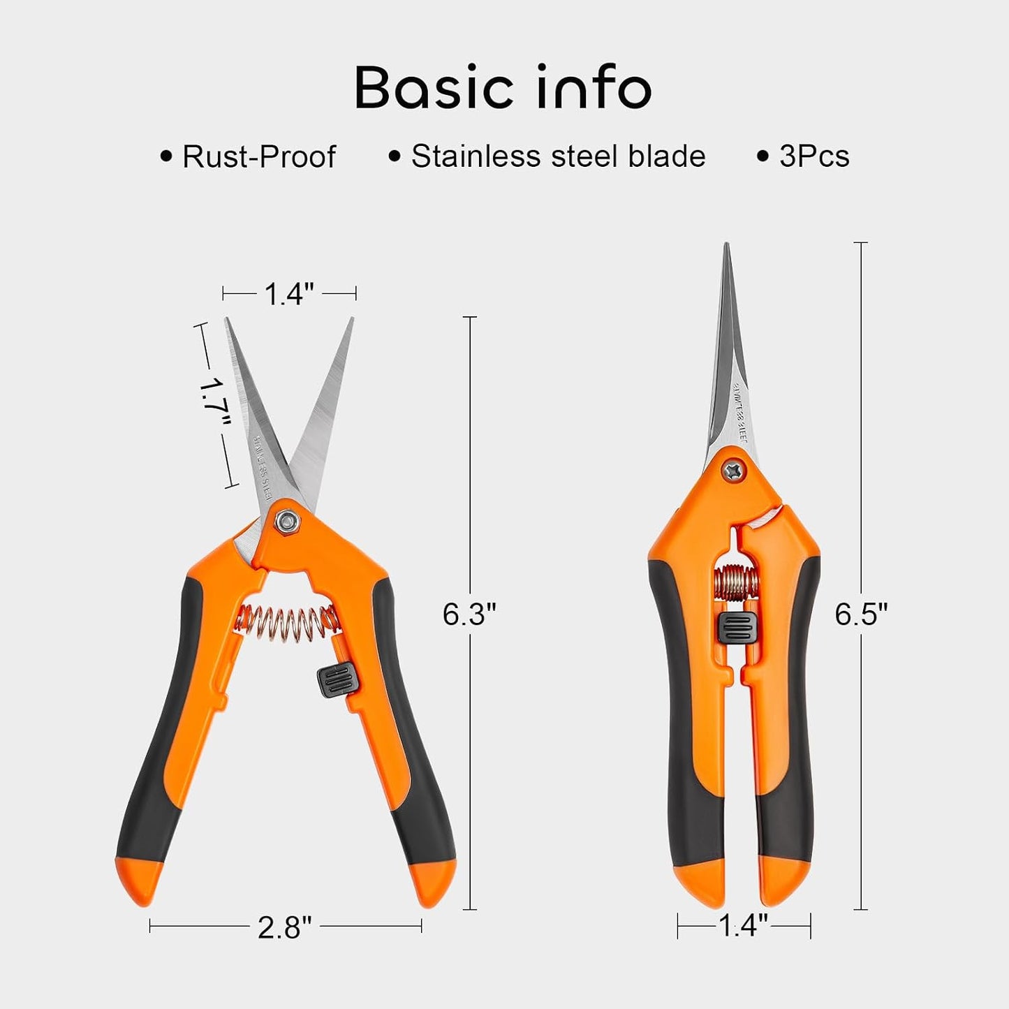 3 Packs 6.5 Inch Pruning Shears Gardening Hand Pruning Snips Gardening Scissors with Straight Stainless Steel Precision Blades
