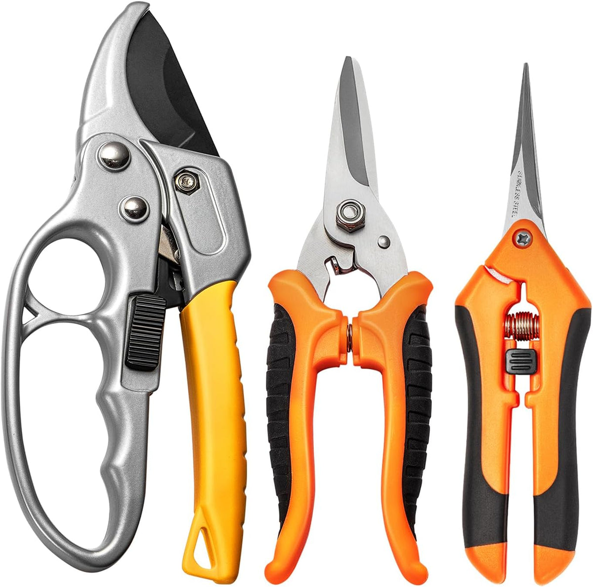 3 Packs 6.5 Inch Pruning Shears Gardening Hand Pruning Snips Gardening Scissors with Straight Stainless Steel Precision Blades