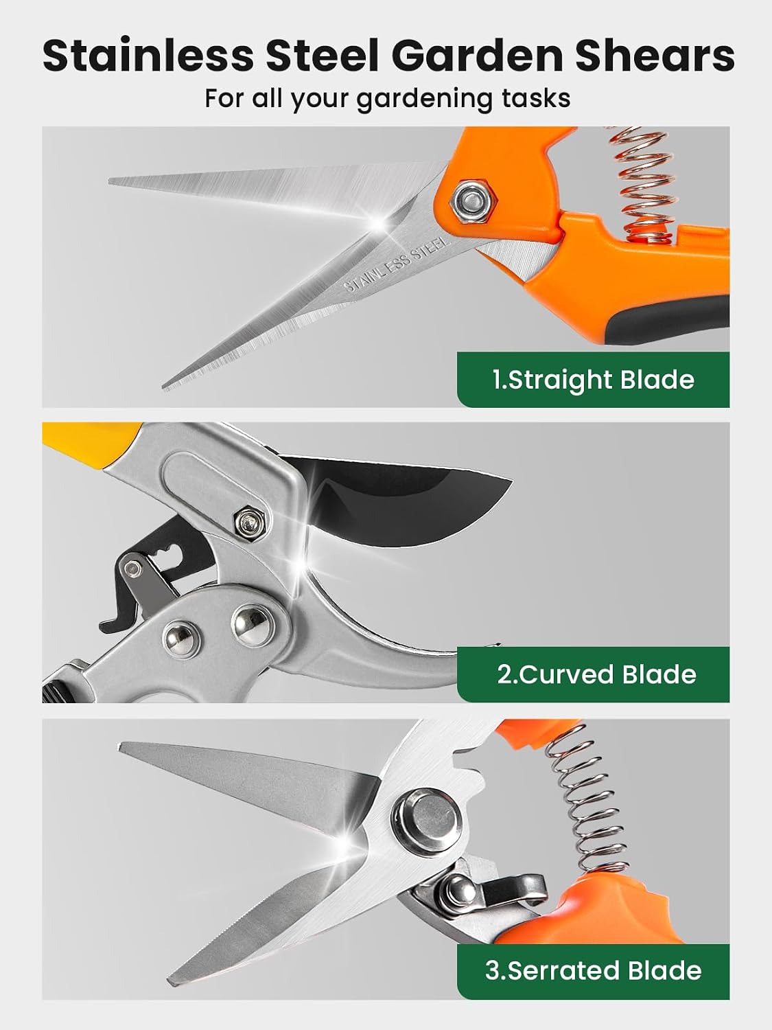 3 Packs 6.5 Inch Pruning Shears Gardening Hand Pruning Snips Gardening Scissors with Straight Stainless Steel Precision Blades