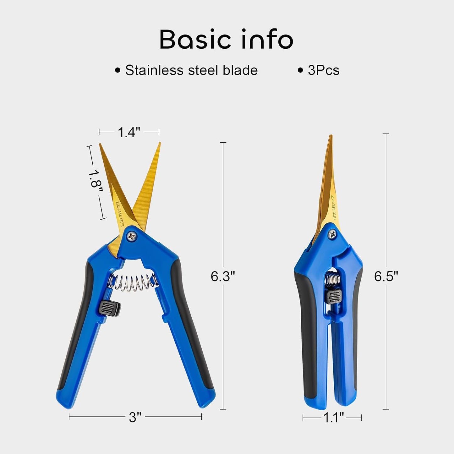 3 Packs 6.5 Inch Pruning Shears Gardening Hand Pruning Snips Gardening Scissors with Straight Stainless Steel Precision Blades