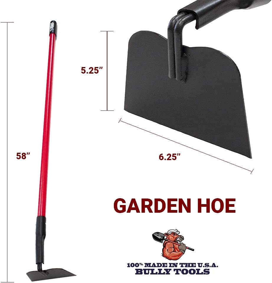 12-Gauge Garden Hoe for Gardening, Heavy Duty Draw Hoe for Weeding, Cultivating and Turning Soil, 58" Fiberglass Long Handle Weed Puller Tool, Garden Tools 100% Made in USA