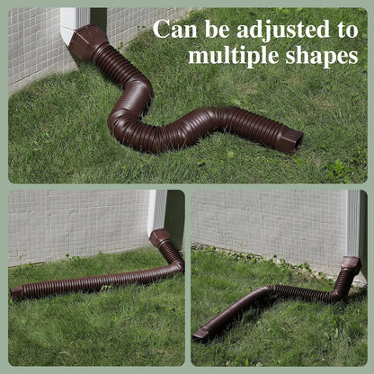Gutterlix 2 Pack Flexible Gutter Downspout Extensions Extendable from 21" to 67", Downspout Extender Comes with Adapters, Thickened Down spout Drain Extension for Rainwater Drainage(Brown)