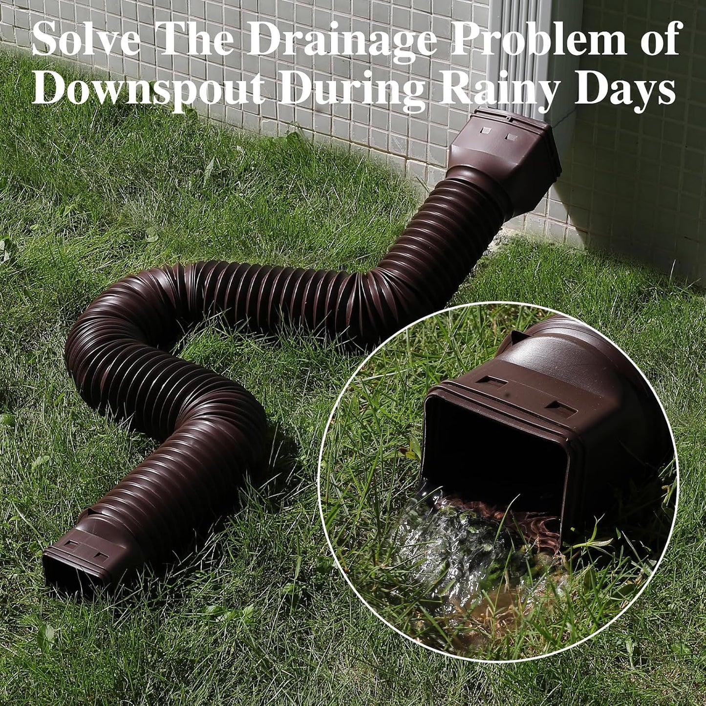 Gutterlix 2 Pack Flexible Gutter Downspout Extensions Extendable from 21" to 67", Downspout Extender Comes with Adapters, Thickened Down spout Drain Extension for Rainwater Drainage(Brown)