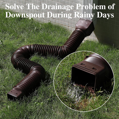 Gutterlix 2 Pack Flexible Gutter Downspout Extensions Extendable from 21" to 67", Downspout Extender Comes with Adapters, Thickened Down spout Drain Extension for Rainwater Drainage(Brown)