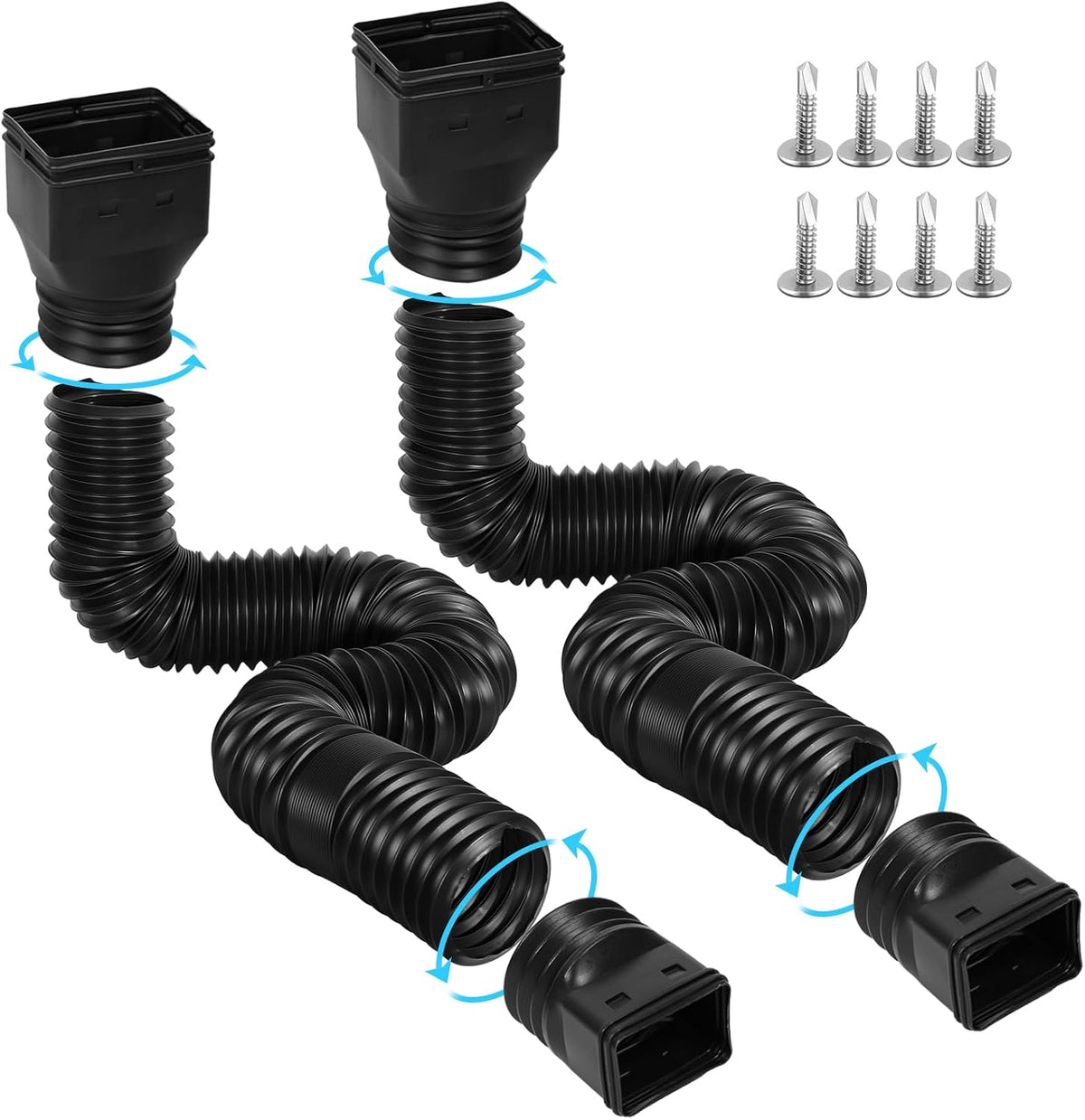 Gutterlix 2 Pack Flexible Gutter Downspout Extensions Extendable from 21" to 67", Downspout Extender Comes with Adapters, Thickened Down spout Drain Extension for Rainwater Drainage(Brown)