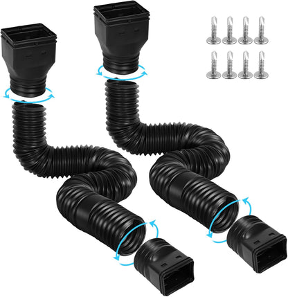 Gutterlix 2 Pack Flexible Gutter Downspout Extensions Extendable from 21" to 67", Downspout Extender Comes with Adapters, Thickened Down spout Drain Extension for Rainwater Drainage(Brown)