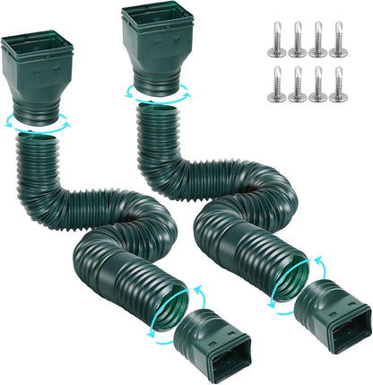 Gutterlix 2 Pack Flexible Gutter Downspout Extensions Extendable from 21" to 67", Downspout Extender Comes with Adapters, Thickened Down spout Drain Extension for Rainwater Drainage(Brown)