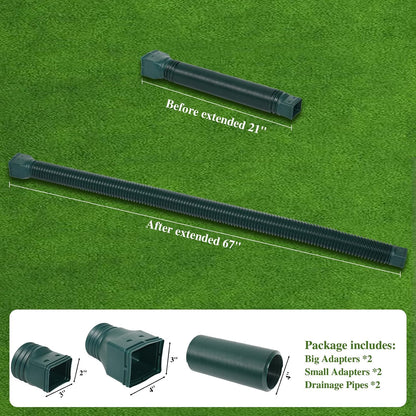 Gutterlix 2 Pack Flexible Gutter Downspout Extensions Extendable from 21" to 67", Downspout Extender Comes with Adapters, Thickened Down spout Drain Extension for Rainwater Drainage(Brown)
