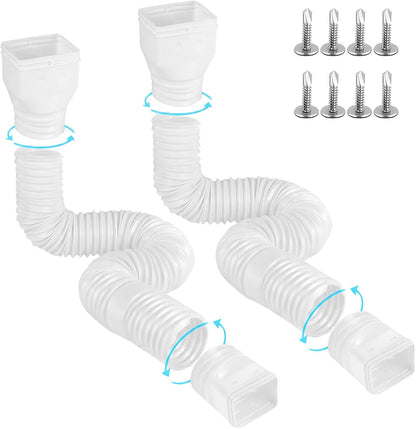 Gutterlix 2 Pack Flexible Gutter Downspout Extensions Extendable from 21" to 67", Downspout Extender Comes with Adapters, Thickened Down spout Drain Extension for Rainwater Drainage(Brown)
