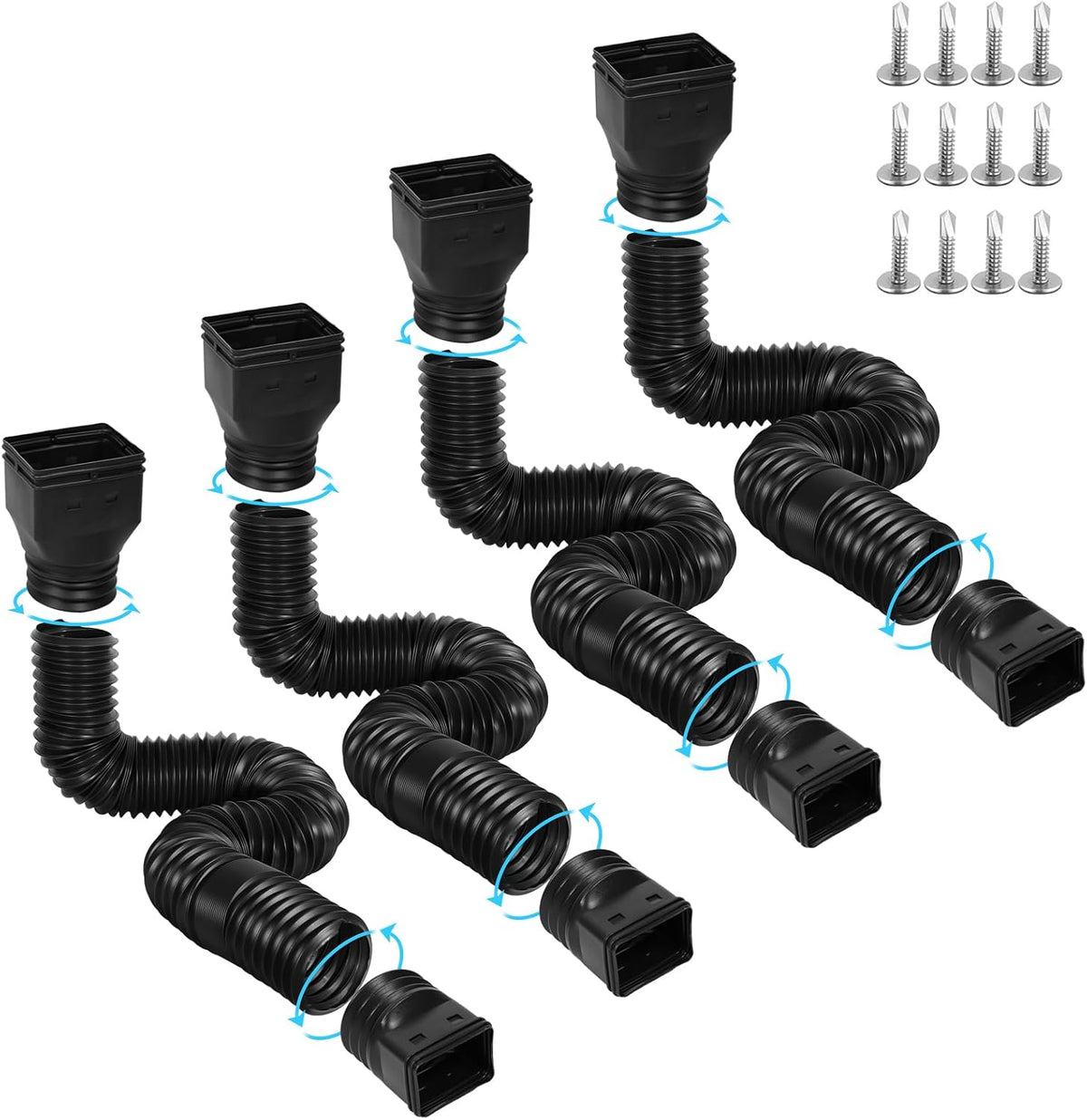 Gutterlix 2 Pack Flexible Gutter Downspout Extensions Extendable from 21" to 67", Downspout Extender Comes with Adapters, Thickened Down spout Drain Extension for Rainwater Drainage(Brown)