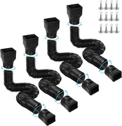 Gutterlix 2 Pack Flexible Gutter Downspout Extensions Extendable from 21" to 67", Downspout Extender Comes with Adapters, Thickened Down spout Drain Extension for Rainwater Drainage(Brown)
