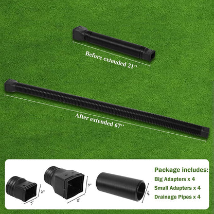 Gutterlix 2 Pack Flexible Gutter Downspout Extensions Extendable from 21" to 67", Downspout Extender Comes with Adapters, Thickened Down spout Drain Extension for Rainwater Drainage(Brown)
