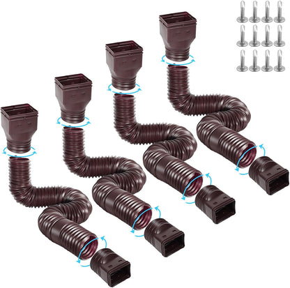 Gutterlix 2 Pack Flexible Gutter Downspout Extensions Extendable from 21" to 67", Downspout Extender Comes with Adapters, Thickened Down spout Drain Extension for Rainwater Drainage(Brown)