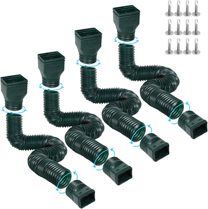 Gutterlix 2 Pack Flexible Gutter Downspout Extensions Extendable from 21" to 67", Downspout Extender Comes with Adapters, Thickened Down spout Drain Extension for Rainwater Drainage(Brown)