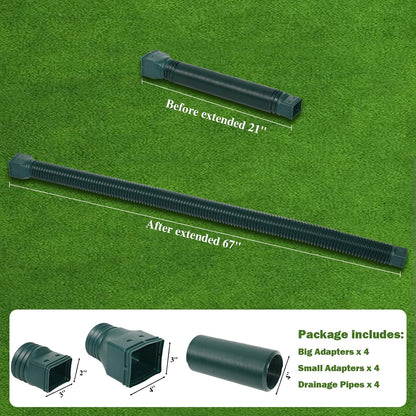Gutterlix 2 Pack Flexible Gutter Downspout Extensions Extendable from 21" to 67", Downspout Extender Comes with Adapters, Thickened Down spout Drain Extension for Rainwater Drainage(Brown)