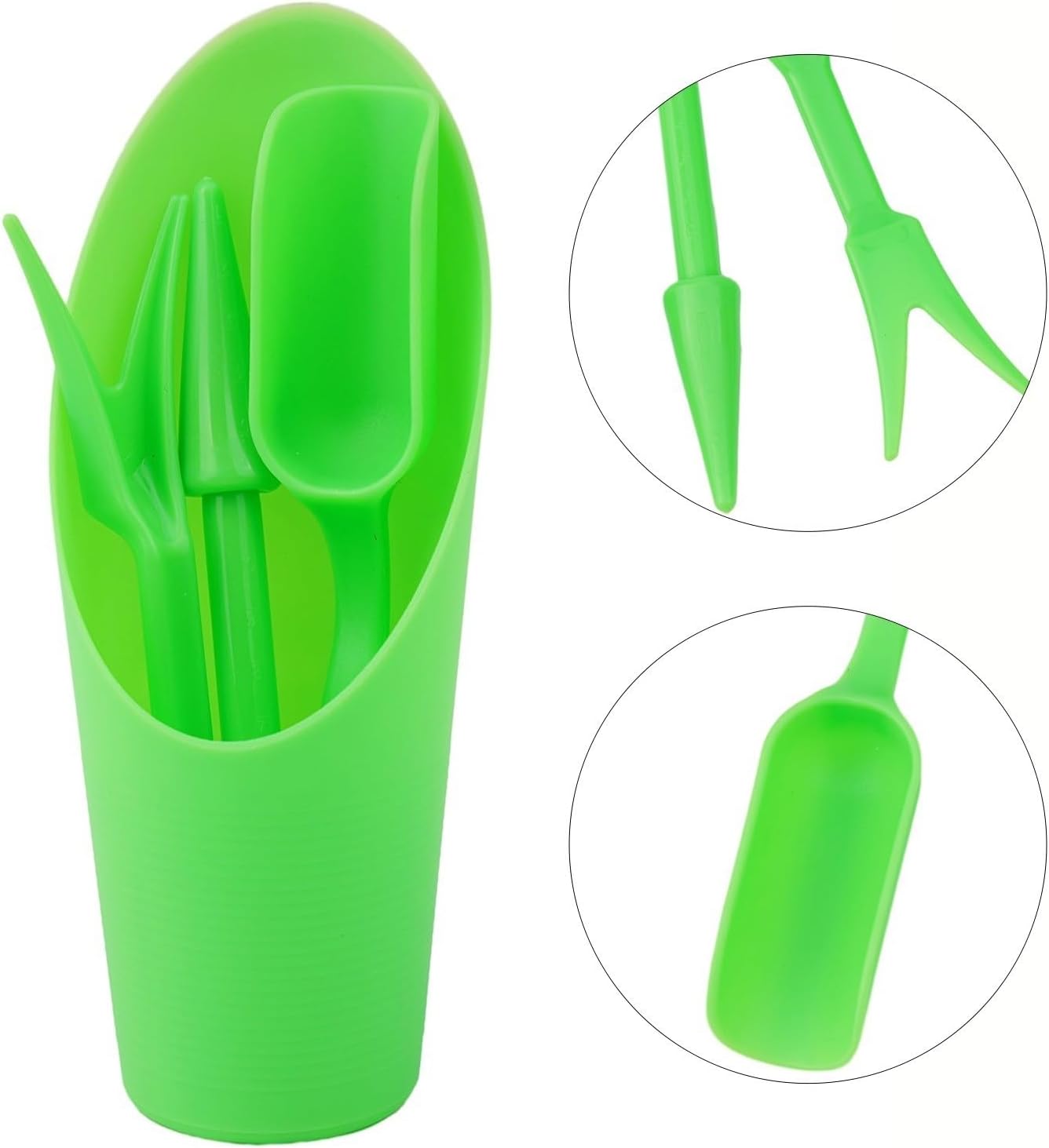 Garden Tool Set with Transplanter Scoop Bucket Shovel and Hole Punch for Succulent and Greenhouse Planting Four Piece Plastic Kit for Transplanting and Potting Tasks(Green)
