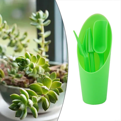 Garden Tool Set with Transplanter Scoop Bucket Shovel and Hole Punch for Succulent and Greenhouse Planting Four Piece Plastic Kit for Transplanting and Potting Tasks(Green)
