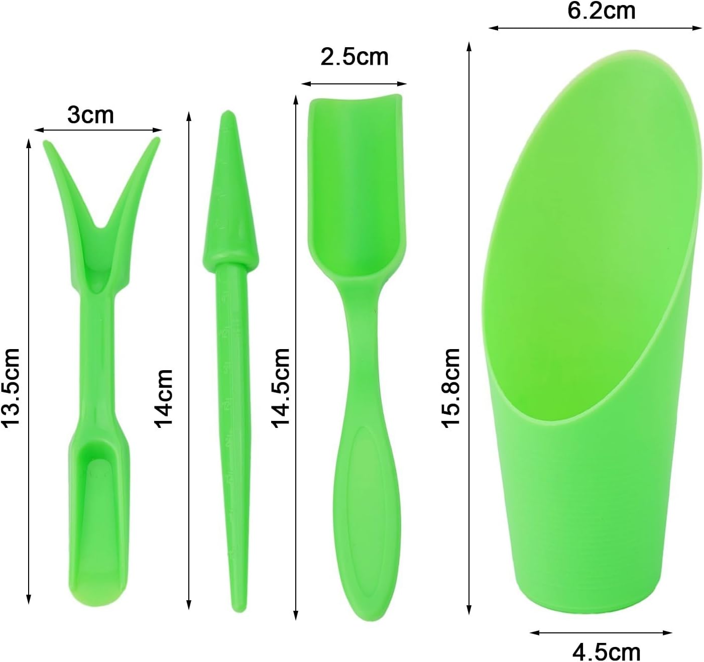 Garden Tool Set with Transplanter Scoop Bucket Shovel and Hole Punch for Succulent and Greenhouse Planting Four Piece Plastic Kit for Transplanting and Potting Tasks(Green)