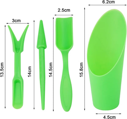 Garden Tool Set with Transplanter Scoop Bucket Shovel and Hole Punch for Succulent and Greenhouse Planting Four Piece Plastic Kit for Transplanting and Potting Tasks(Green)