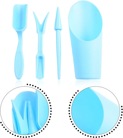 Garden Tool Set with Transplanter Scoop Bucket Shovel and Hole Punch for Succulent and Greenhouse Planting Four Piece Plastic Kit for Transplanting and Potting Tasks(Green)