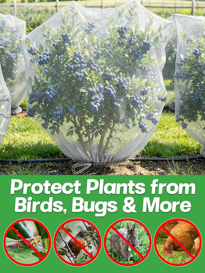 6pcs 2.6ft x 3.3ft Insect Bird Netting for Garden - Ultra-Fine Blueberry Bush Netting Cover with Drawstring for Garden Protection Flower Tomato, Plant Protectors from Animals