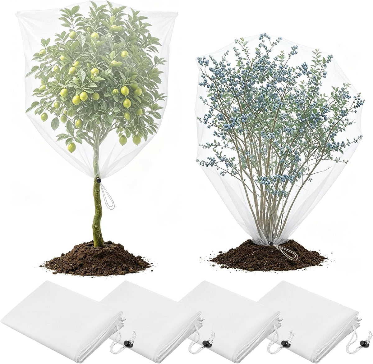 6pcs 2.6ft x 3.3ft Insect Bird Netting for Garden - Ultra-Fine Blueberry Bush Netting Cover with Drawstring for Garden Protection Flower Tomato, Plant Protectors from Animals