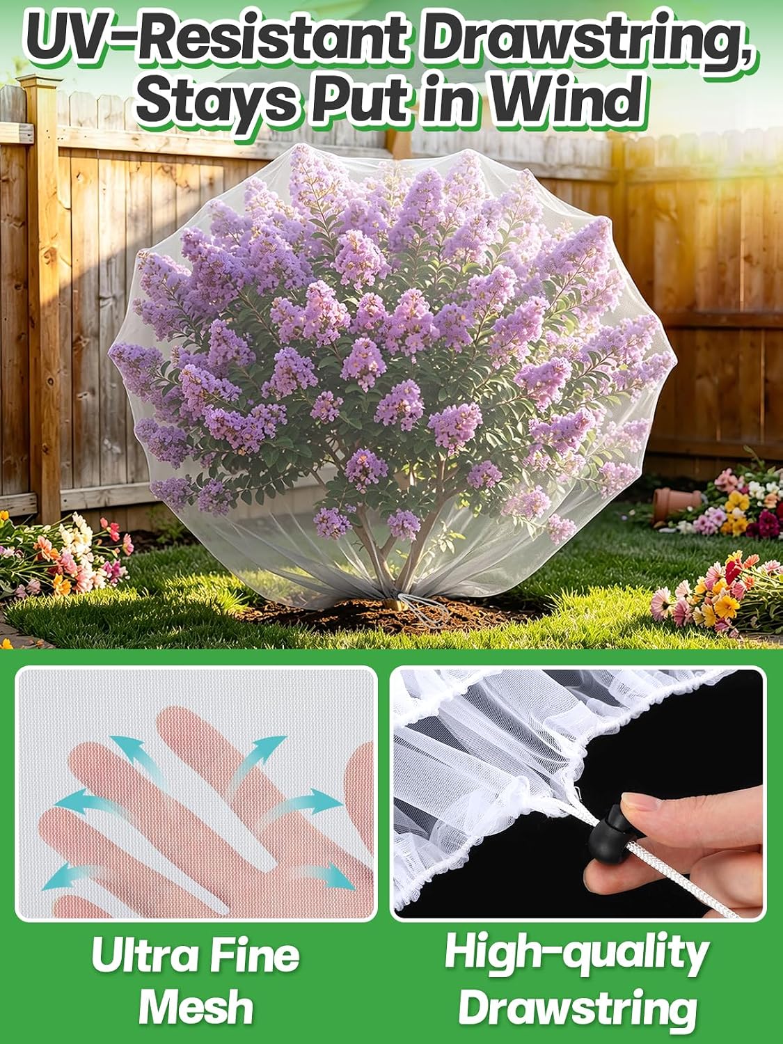 6pcs 2.6ft x 3.3ft Insect Bird Netting for Garden - Ultra-Fine Blueberry Bush Netting Cover with Drawstring for Garden Protection Flower Tomato, Plant Protectors from Animals