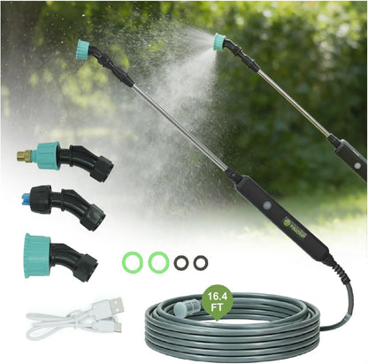 22.1'' Electric Sprayer Wand, Adjustable Nozzle Telescopic Design with 16.4FT Hose, Rechargeable Battery ensure Long Runtime, Lightweight Cordless Wand for Weed Control & Plant Watering