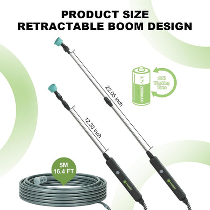 22.1'' Electric Sprayer Wand, Adjustable Nozzle Telescopic Design with 16.4FT Hose, Rechargeable Battery ensure Long Runtime, Lightweight Cordless Wand for Weed Control & Plant Watering