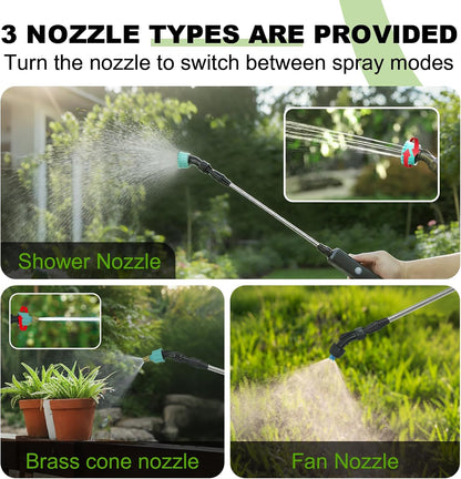 22.1'' Electric Sprayer Wand, Adjustable Nozzle Telescopic Design with 16.4FT Hose, Rechargeable Battery ensure Long Runtime, Lightweight Cordless Wand for Weed Control & Plant Watering