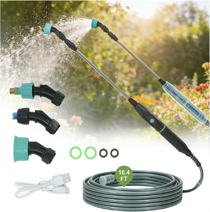 22.1'' Electric Sprayer Wand, Adjustable Nozzle Telescopic Design with 16.4FT Hose, Rechargeable Battery ensure Long Runtime, Lightweight Cordless Wand for Weed Control & Plant Watering