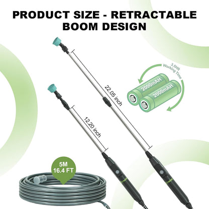 22.1'' Electric Sprayer Wand, Adjustable Nozzle Telescopic Design with 16.4FT Hose, Rechargeable Battery ensure Long Runtime, Lightweight Cordless Wand for Weed Control & Plant Watering
