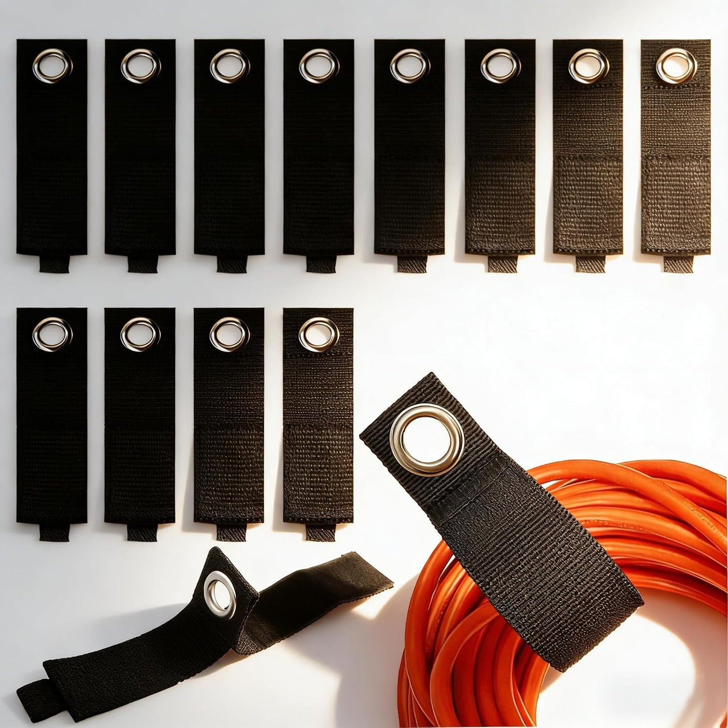 12 Pack Heavy Duty Storage Straps, 13 Inch Extension Cord Holders & Cable Organizer with Rust-Resistant Grommet, Heavy Duty Cable Straps for Garage, Camping, RV, Home Organization