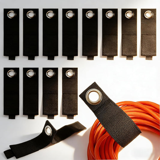 12 Pack Heavy Duty Storage Straps, 13 Inch Extension Cord Holders & Cable Organizer with Rust-Resistant Grommet, Heavy Duty Cable Straps for Garage, Camping, RV, Home Organization